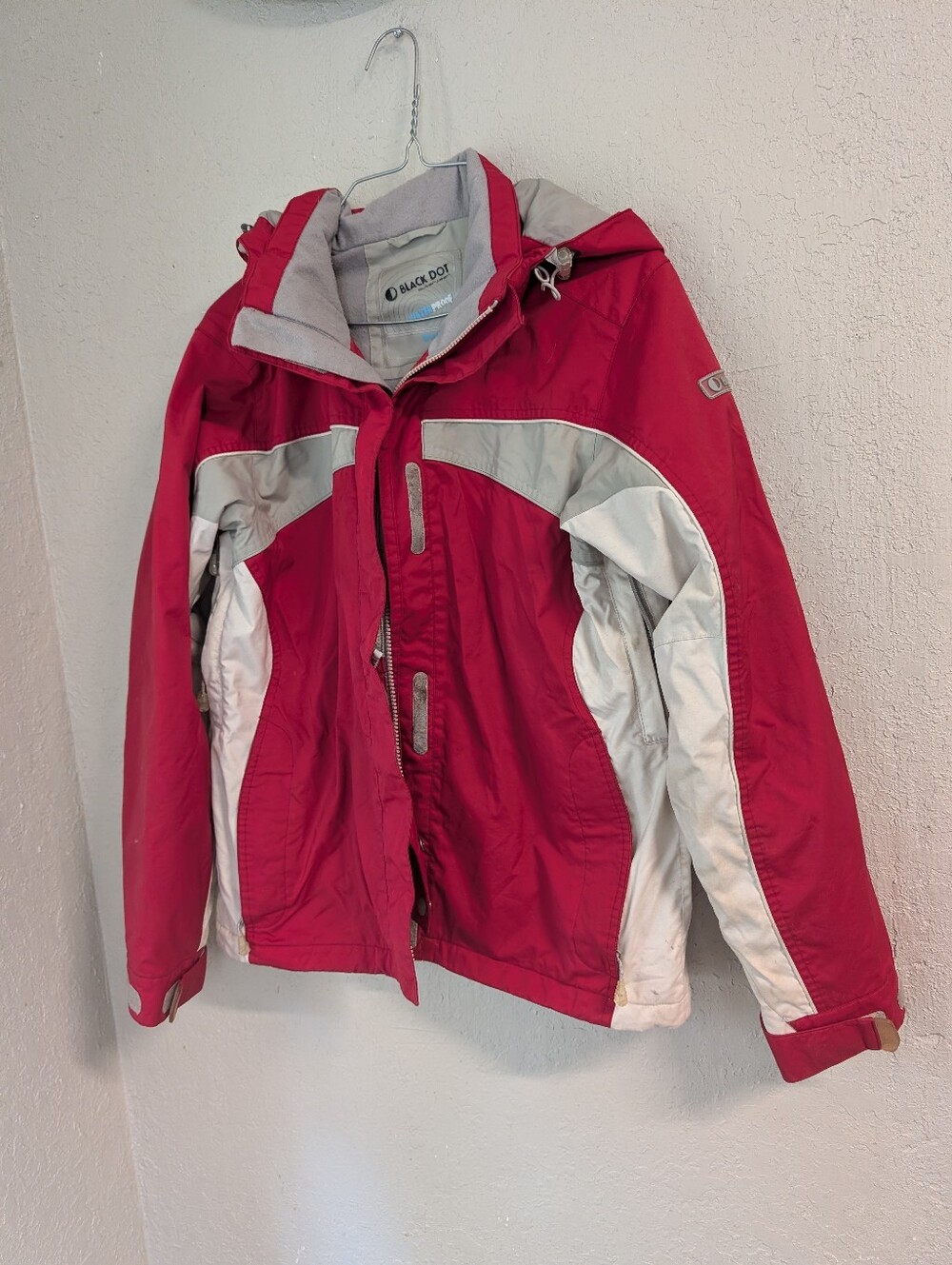 Black Dot Ski jacket S Red White Zipper Hooded Outdoors Gorpcore